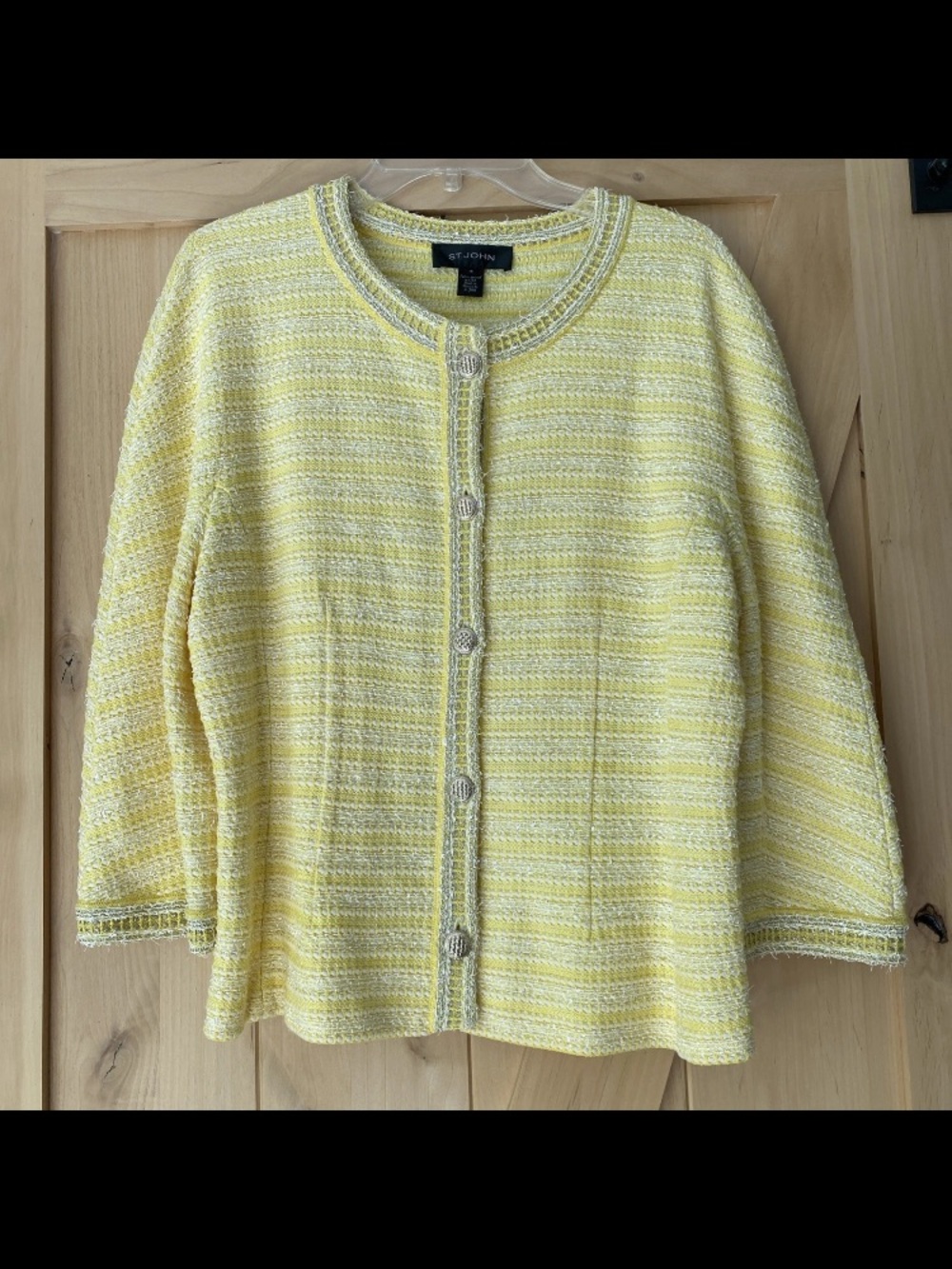 St. John Women's Size 14 Santana Knit Yellow Embellished Button Suit Jacket
